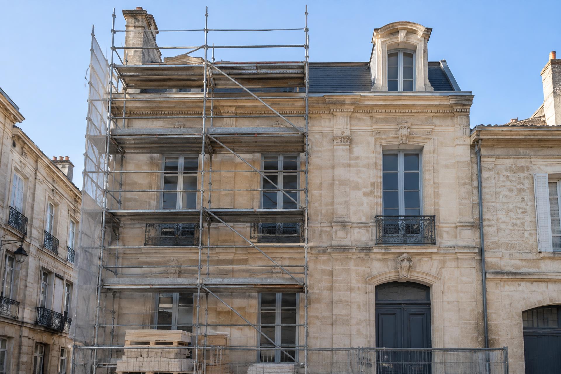 Chantier de rénovation d'un immeuble en pierre à Bordeaux